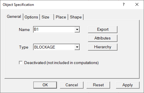 Image: Object Specification Dialog